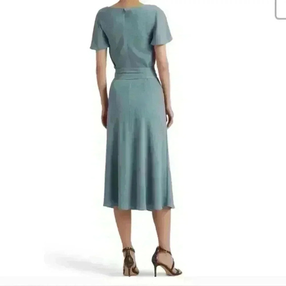 NWT Lauren Ralph Lauren Blue Belted Flutter Sleeve Midi Dress - Picture 2 of 6